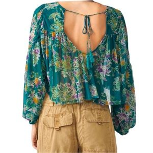 Free People Women's Sheer Up for Anything Top Emerald Size L